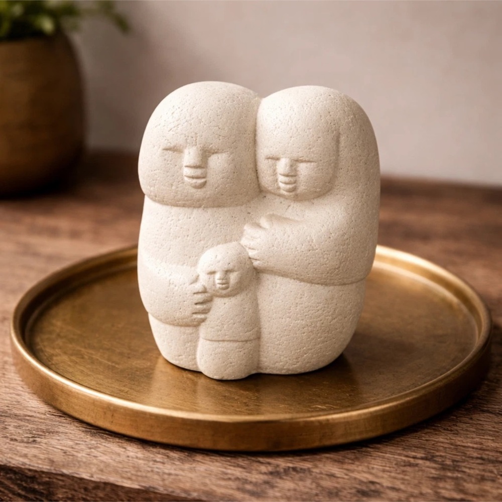 Family Embrace Ceramic Sculpture - Neutral Cream Home Art